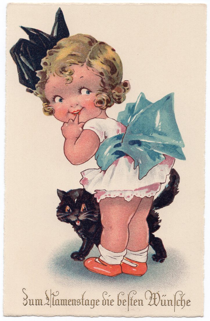 Dolly Postkarte Mädchen mit Katze