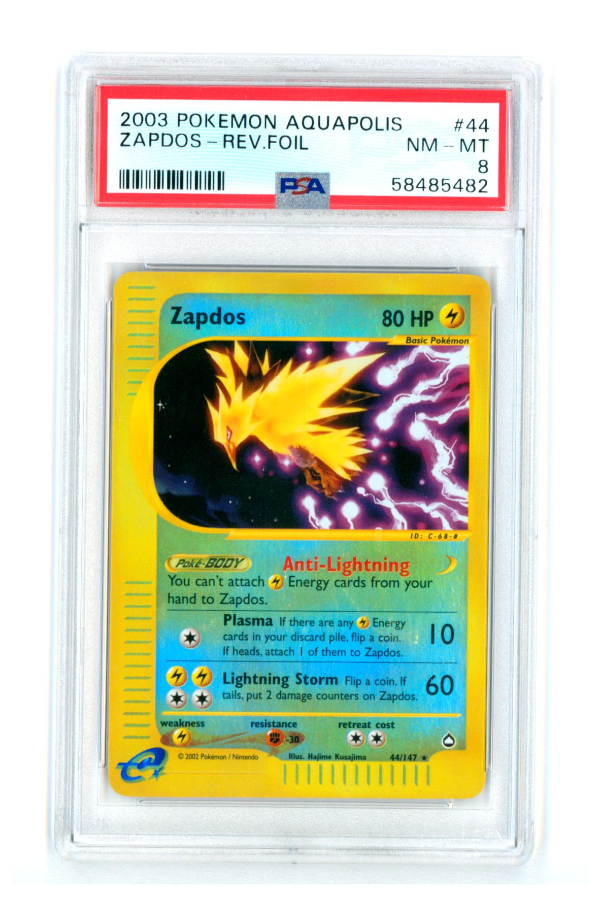 Zapdos 44/147 - Aquapolis - Reverse Holo - PSA 8 NM-MT - Pokémon
