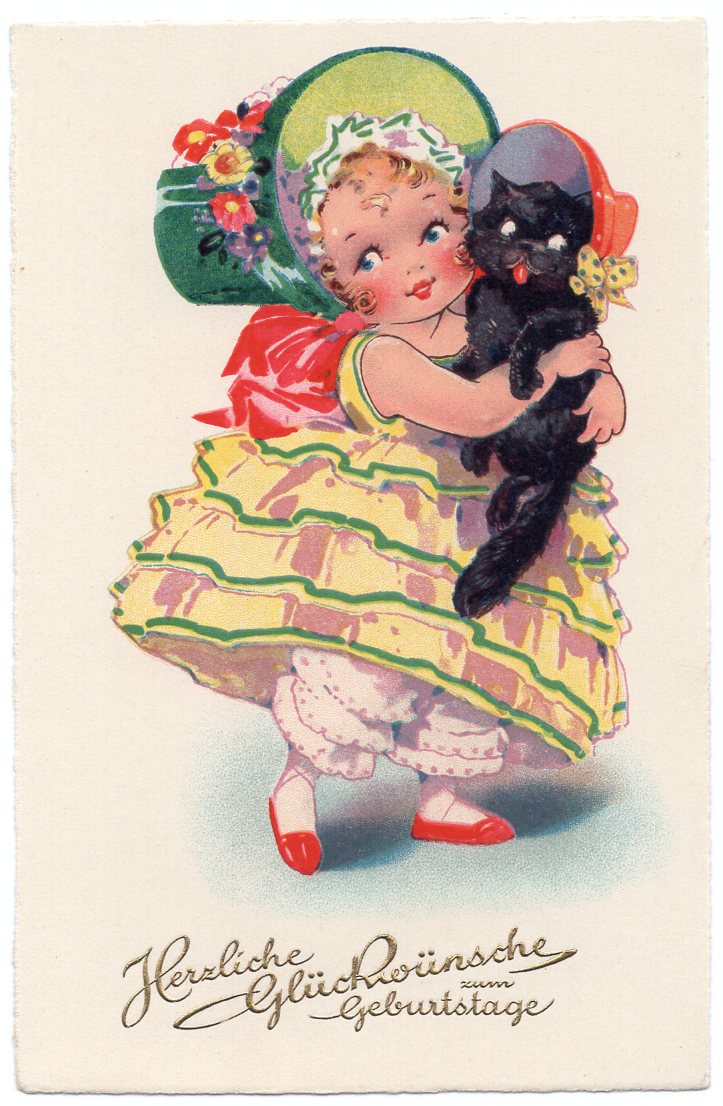 Dolly Postkarte Mädchen und Katze